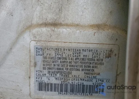 2014 Nissan Sentra S z USA, uszkodzony, nr VIN 3N1AB7APXEY231698